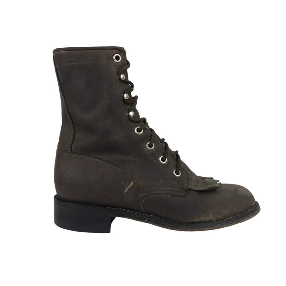 Tony Lama Mens Brown Leather Round Toe Lace Up Mid Calf Combat Boots‎ Size 5 C